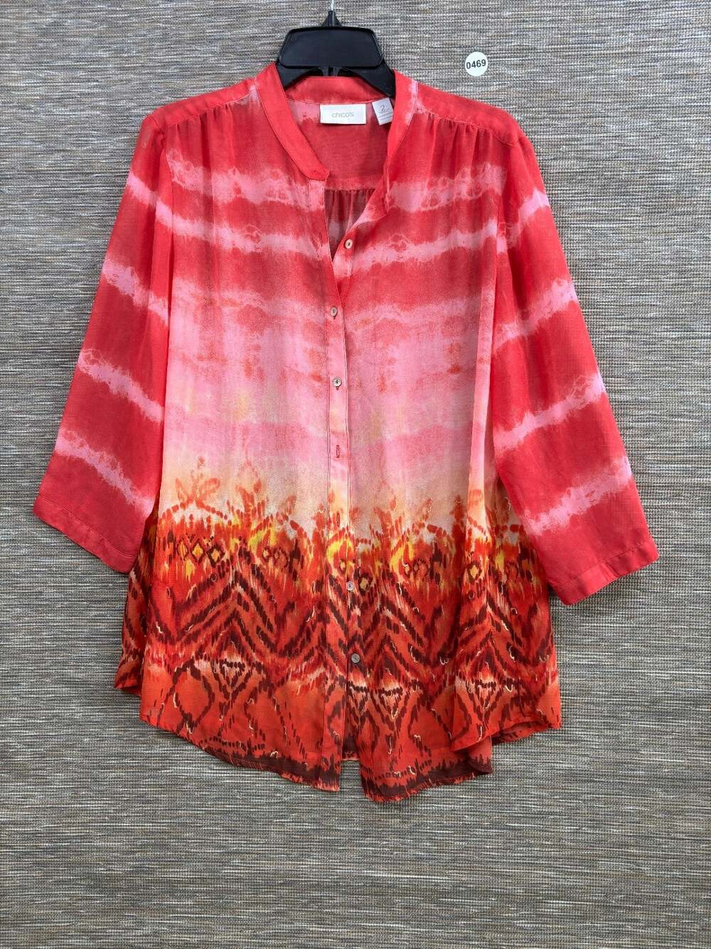 Chico’s Pink Ombre Boho Button Front Blouse Size 2 US L Flowy Lightweight Top